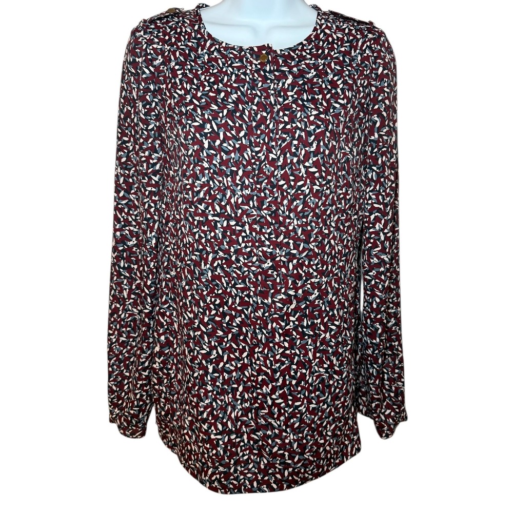 Tory Burch Abstract Print Button Front Long Sleeve Blouse Top Womens XS